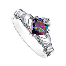 Mystic Regenbogen Topas Herz Claddagh Sterlingsilber Ring - 9 MM für Dam... - £75.91 GBP