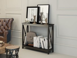 Black Finish 3-Tier X-Design Occasional Console Sofa Table Bookshelf - £59.72 GBP