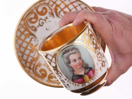 c1860 Large French Presentation Hand Painted portrait Cup and Saucer &quot;A ... - $321.75
