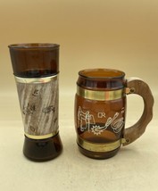 Siesta Ware Vintage MCM Western Tiki Barware Walnut Sleeve Beer Glass &amp; Mug - £12.87 GBP