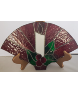 Stained Glass Artwork Candle in Red Window Christmas Home Decor Holly Be... - $32.06 CAD