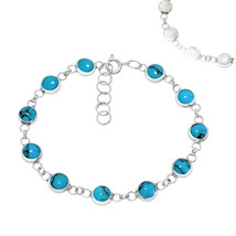2 In 1 Simulated Blue Turquoise White Shell Sterling Silver Tennis Bracelet - £18.23 GBP