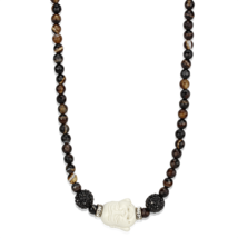 LO3814 - Ruthenium Brass Necklace with Synthetic Glass Bead in Multi Color - $535.71 MXN