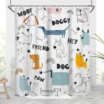 Funny Cartoon Dog Shower Curtain Kids Boys Cute Animal Tddler Pug Fun Bathroom W - £15.81 GBP