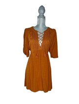 NWOT Xhilaration Rust Orange Boho Sundress Dress Tassles V-Neck Tie Size Large L - £15.50 GBP