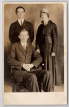 RPPC Family Photo Two Young Men And Lovely Lady c1910 Studio Postcard K23 - £6.23 GBP