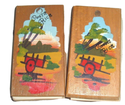 Vintage Mini Notebooks Wood Costa Rica Hand Painted Farm country Folk Art - £12.65 GBP