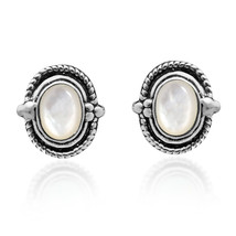 Vintage Elegance Oval Shaped White Shell Inlay on Sterling Silver 8mm Earrings - $9.10