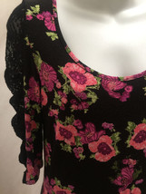 Free People S/P Dress Black Pink Floral Lace Ruched 3/4 Sleeves Mini - £21.14 GBP