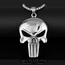 Gothic Silver Punisher Skull Pendant Punk Retro Rock Necklace For Men Chain 24&quot; - £9.30 GBP