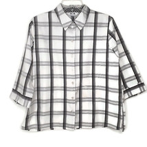 Alia Womens Size 12P Blouse Button Up 3/4 Sleeve Collared Black White Plaid - $12.97