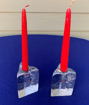 Blenko triangle ice cube taper candleholders pair of 4&quot;, vintage with label - £20.03 GBP