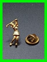 Ladies Golf Tie Tac Pin Lady Swing Golfer Jewelry ~ Gold Tone ~ Very Good Cond. - £12.04 GBP