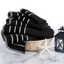 6 Pc Black Rice Weave Towel Set Hand Towels Washclothes 100% Cotton - £49.81 GBP