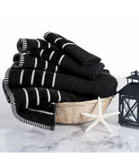 6 Pc Black Rice Weave Towel Set Hand Towels Washclothes 100% Cotton - £49.00 GBP