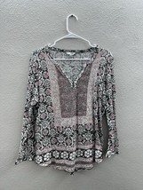 Lucky Brand Womens Top Size Large Pink Gray Floral Long Sleeve V-Neck - $15.78