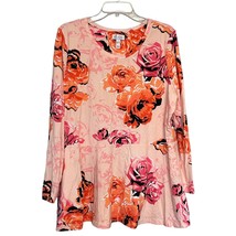 Denim &amp; Co. Womens Tunic Top Multicolor XL Floral Long Sleeve Peplum Tun... - £17.11 GBP