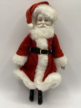 Santa Claus Plush Doll Stuffed Christmas Figure Porcelain Hand Painted Face VTG - £26.64 GBP