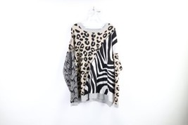 Vintage 90s Streetwear Womens 22 / 24 Safari Leopard Zebra Knit Crewneck Sweater - £35.01 GBP