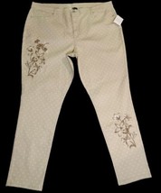 Nwt DG2 By Diane Gilman 24WT Pants Floral Embroidered Poka Dot Tan New - £15.53 GBP