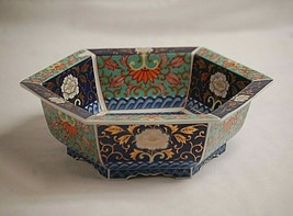Vintage Style Asian Footed Bowl Multi-Color w Floral Accents Signed on Bottom - £23.73 GBP