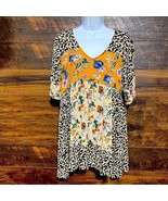 Umgee Boho Dress MixedFloral Print Puff Sleeves Hanky Hem Large Flowly A... - $25.65