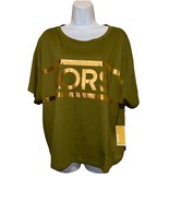 Michael Kors Women&#39;s Smoky Olive Cropped Gold Foil Logo Top T-Shirt Plus... - $1,366.75 MXN