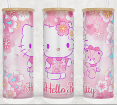 Hello Kitty Floral with Teddy Frosted GLASS Coffee Cup Tumbler - £15.71 GBP