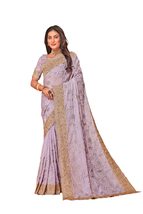 Designer Lavender Resham Zari Embroidery Work Sari Crepe Silk Party Wear... - £70.75 GBP