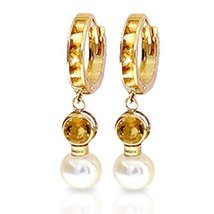 Galaxy Gold GG 6.15 Carat 14k Solid Gold Huggie Earrings pearl Citrine - $435.99
