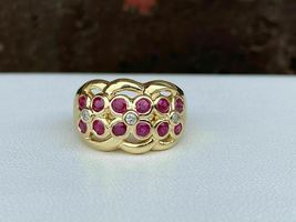 Vintage 2CT Round Cut Pink Ruby &amp; Diamond Ring For Gift 14K Yellow Gold Finish - £81.60 GBP