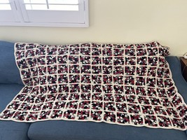 VTG Handmade Afghan Grannycore Squares Crochet Sofa Lap Throw Blanket 63” X 37” - $29.69