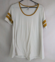 LuLaRoe Women&#39;s White Shirt With Gold Stripe Sleeves &amp; Gold Trim Size Me... - $9.89