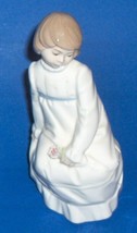 Vintage Nadal Spain Fine Porcelain Figurine Sitting Girl With A Single Flower - £23.60 GBP