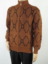 Mens SILVERSILK Fancy Thick Sweater Jacket Zipper Pockets Mock Neck 4202 Brown image 4