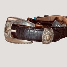 Leather Belt Size 30 Brighton Black Western Gold Silver Accents Buckle C... - $24.40