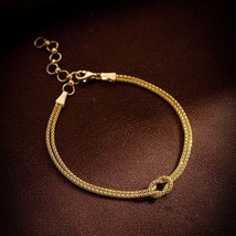 18K Solid Gold Double Chain Knot Bracelet, Love Knot Bracelet, Gift for her - £275.42 GBP
