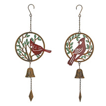 Set of 2 Metal Cardinal Wind Chimes Home Decor Bell Garden Bird Decorations Art - $39.59