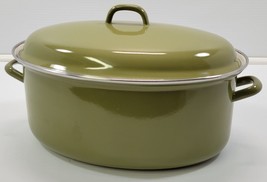 Large Green Enamel Cooking Pot with Lid Made in Italy 15&quot; x 9.5&quot; - £15.49 GBP