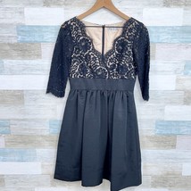 Eliza J Lace Fit &amp; Flare Cocktail Dress Black Cream Knee Length Lined Wo... - $108.89