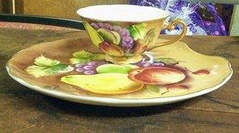 Lefton China Heritage Brown Fruit Pattern Snack Set - £15.98 GBP