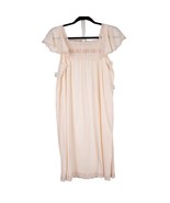 VTG Nightgown Womens M Peach Lace Floral Embroidered Cape Sleeve Feminine - £15.66 GBP