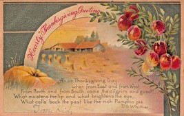 Hearty Thanksgiving Greeting~J G Whittier POEM~1909 Embossed Postcard - £4.22 GBP