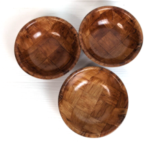 Wooden Woven round Salad Bowl Woven Wood Snack Bowl (5-Inch Set of 3) Mixing - £11.73 GBP