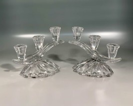 Triple Light Crystal Glass 3-Light Candlestick (s) LOT OF 2 Cascading Wave - $49.40