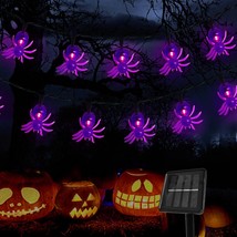 Halloween Solar Outdoor String Lights, 50 Purple Spider Lights with 8 Modes, 23f - £25.57 GBP