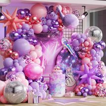 K-Pop Birthday Decor – Pink/Purple Balloon Garland with Music &amp; Disco Ball - $41.99