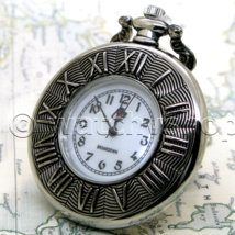 Pocket Watch Silver Color Open Face Watch with Fob Chain Roman Numbers Bezel P21 - £14.89 GBP