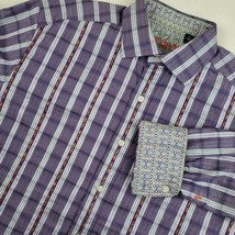 Robert Graham Shirt Large Long Sleeve Embroidered Ribbon Stripe Purple F... - $36.99