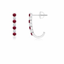Authenticity Guarantee 
ANGARA Natural Ruby and Diamond J-Hoop Earrings for W... - £707.42 GBP